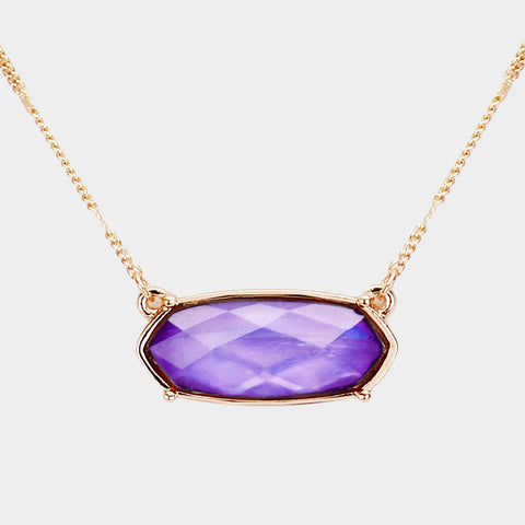 Crystal Hexagon Pendant Metal Chain Necklace - Purple