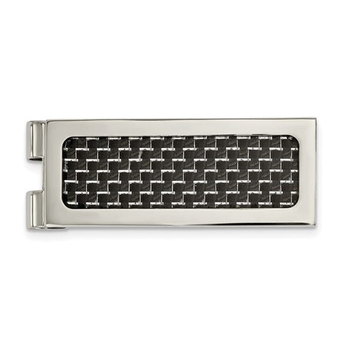 Stainless Steel with Black Carbon Fiber Inlay Money Clip