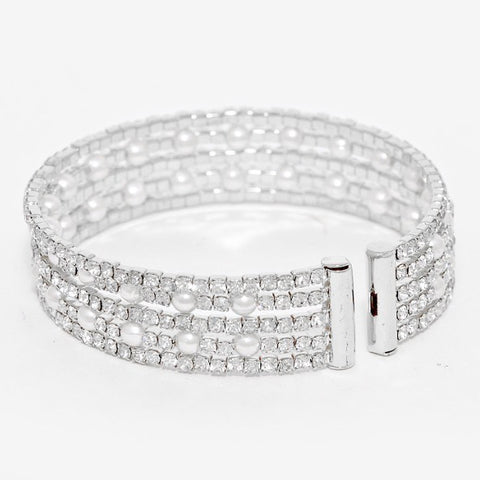 Crystal Trimmed Pearl Cuff Bracelet