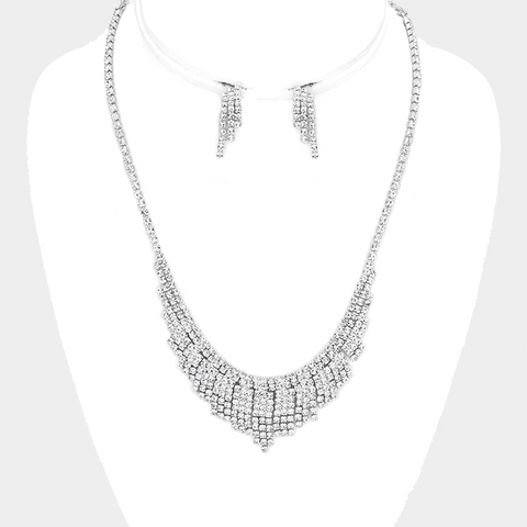 Pave Crystal Rhinestone Collar Necklace Set