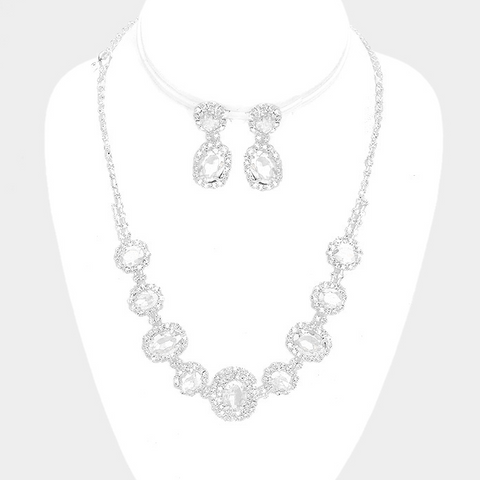 Pave Trim Marquise Rhinestone Necklace Set