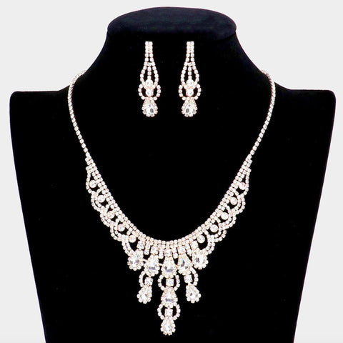 Teardrop Stone Accented Rhinestone Necklace Set