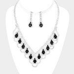 Rhinestone Pave Crystal Teardrop Detail Necklace Set