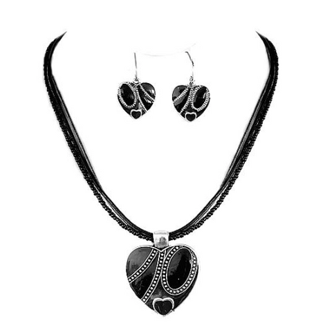 Heart Pendant Necklace And Earrings Set