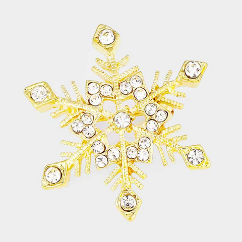 Gold Rhinestone Snowflake Pin