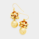 Christmas Gift Bow Frosted Ball Earrings