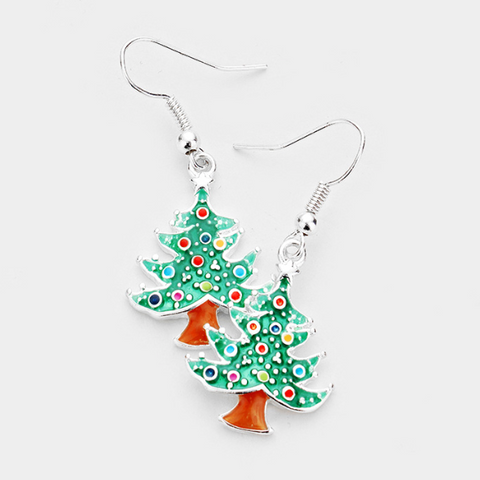 Enamel Christmas Tree Dangle Earrings