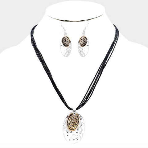 Hammered Metal Sprout Pendant Necklace Set