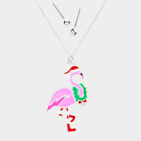 Christmas Flamingo Pendant Necklace Set