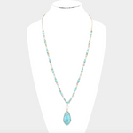 Semi Precious Teardrop Pendant Beaded Long Necklace