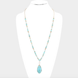 Semi Precious Teardrop Pendant Beaded Long Necklace