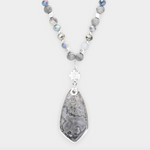 Semi Precious Teardrop Pendant Beaded Long Necklace