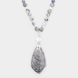 Semi Precious Teardrop Pendant Beaded Long Necklace