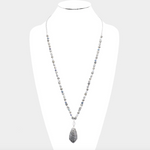 Semi Precious Teardrop Pendant Beaded Long Necklace