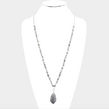 Semi Precious Teardrop Pendant Beaded Long Necklace