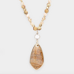 Semi Precious Teardrop Pendant Beaded Long Necklace