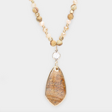 Semi Precious Teardrop Pendant Beaded Long Necklace