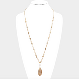 Semi Precious Teardrop Pendant Beaded Long Necklace