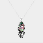 Abalone Accented Embossed Oval Pendant Necklace