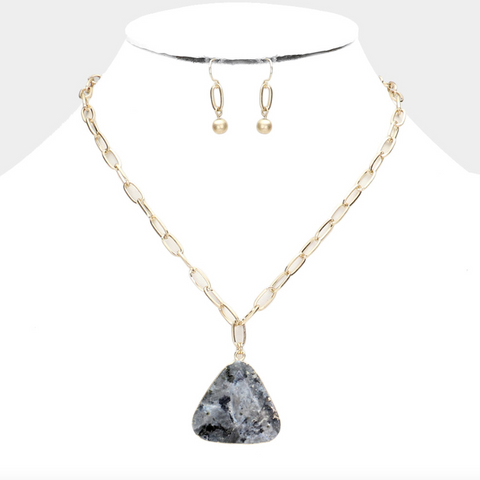 Triangle Natural Stone Pendant Necklace Set