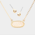 Druzy Hexagon Pendant Necklace Set