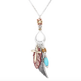 Cross Feather Angel Wing Turquoise Pendant Necklace Set