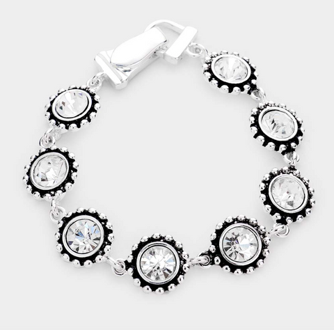 Round Crystal Embossed Magnetic Link Bracelet