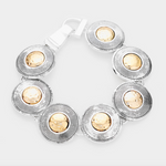 Hammered Stripe Round Metal Link Magnetic Bracelet