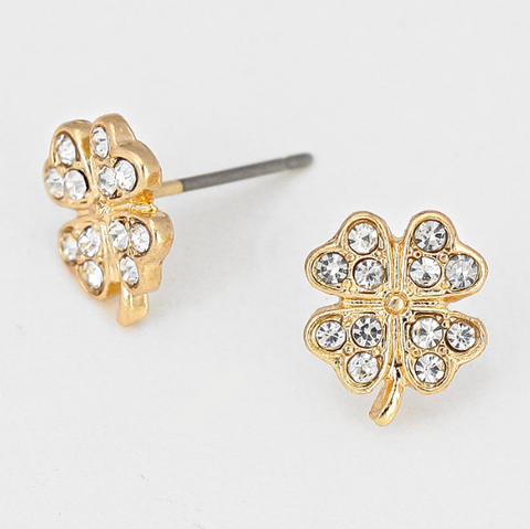 Crystal Pave Clover Stud Earrings