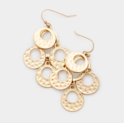 Hammered Circle Metal Cluster Dangle Earrings