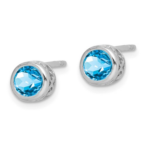 Sterling Silver December Genuine Blue Topaz Round Stud Earrings