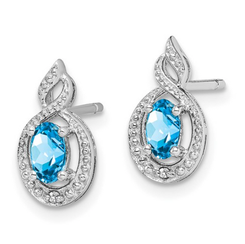 Sterling Silver December Genuine Blue Topaz and Diamond Earrings