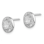 Sterling Silver April Birthstone and White CZ Oval Stud Earrings