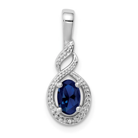 Sterling Silver September Created Sapphire and Diamond Necklace