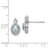 Sterling Silver March Genuine Aquamarine and Diamond Studs