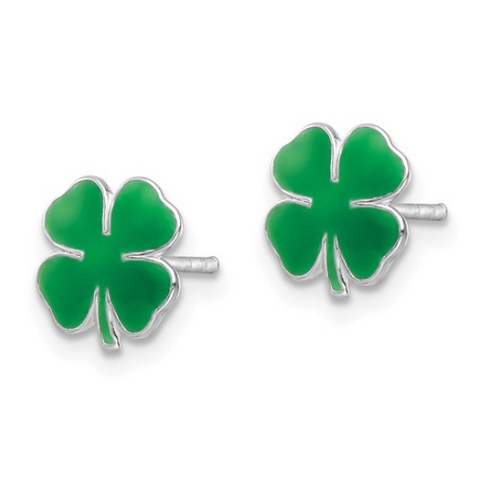 Sterling Silver Four-Leaf Clover with Green Enamel