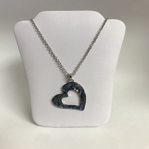Silvertone AbaloneColor Heart Necklace