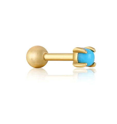 Gold Turquiose Cabochon Barrell Single Earring