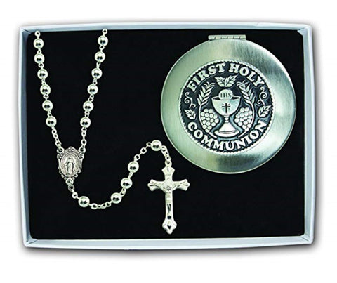 Silver Communion Gift Set with Rosary Beads