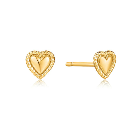 Gold Rope Heart Stud Earrings