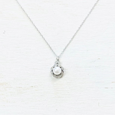 Sterling Silver Freshwater Cultured Pearl and Diamond Necklace