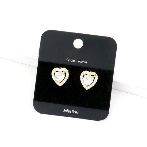 Fashion Gold Tone CZ Heart Studs
