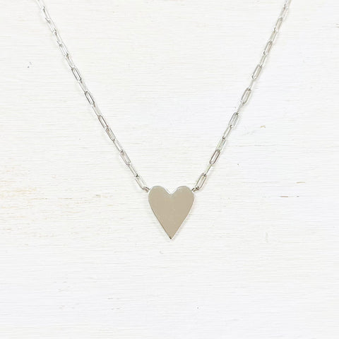 Sterling Silver Paperclip Chain Heart Necklace