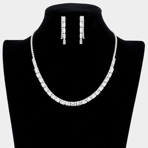 Fashion Rectangle Rhinestone Necklace Set