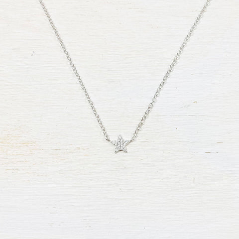 SS CZ Star Charm Necklace 14-16”