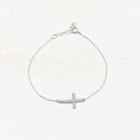 SS CZ Cross Bracelet 7-8”