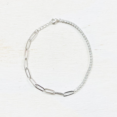 SS Link & CZ Bracelet 7”