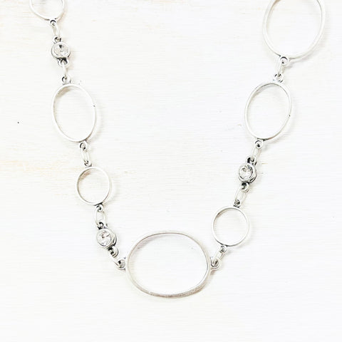 Fashion Silver Tone Long Oval Link Necklace
