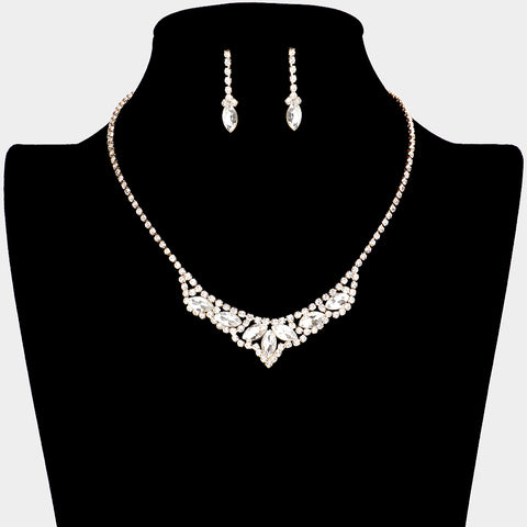 Fashion Gold Tone Marquise Rhinestone Necklace and Earring Set