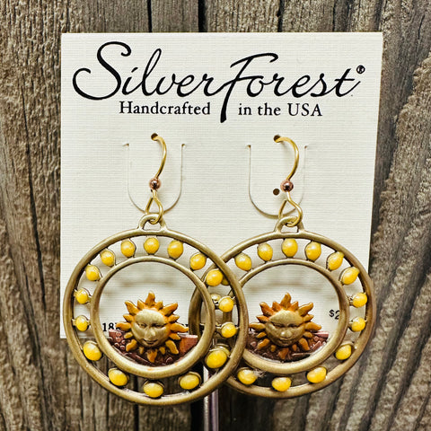Silver Forest Gold Boho Sun Earrings
